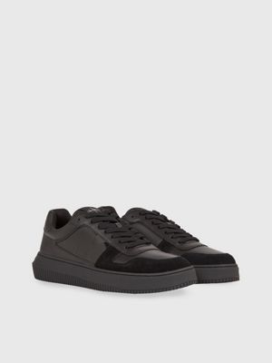 mens black leather trainers