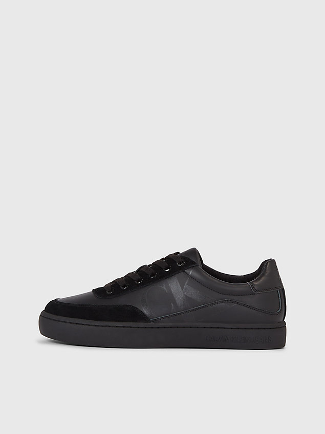 black leather logo trainers for men calvin klein jeans