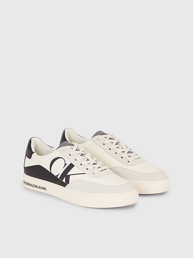 white leather logo trainers for men calvin klein jeans