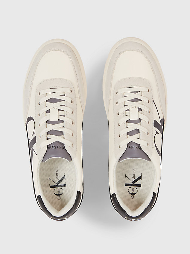 white skórzane tenisówki z logo dla mężczyźni - calvin klein jeans