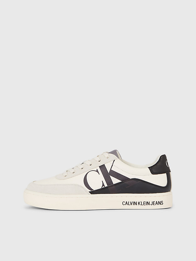 creamy white/black leather logo trainers for men calvin klein jeans