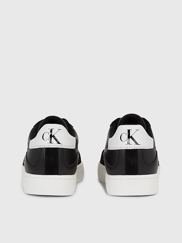 black leather logo trainers for men calvin klein jeans