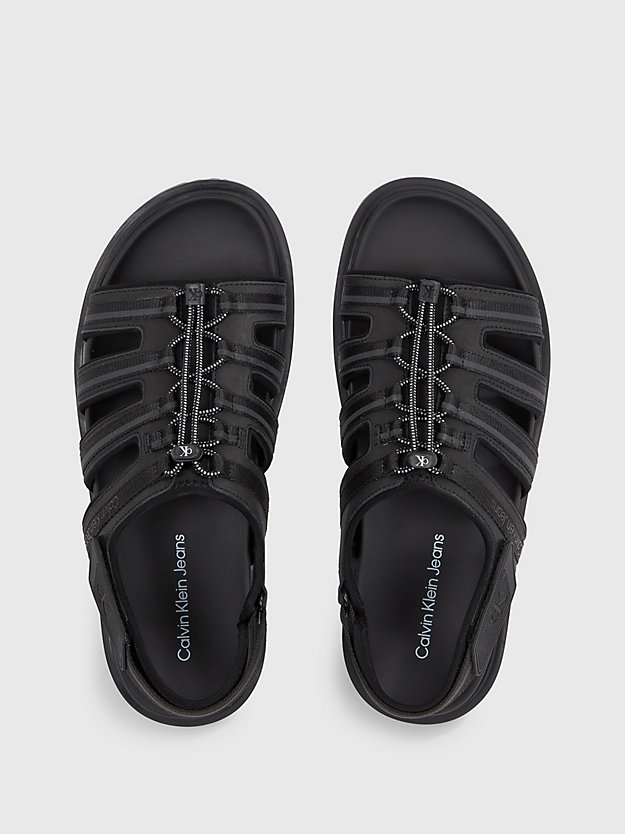 triple black leather sandals for men calvin klein jeans