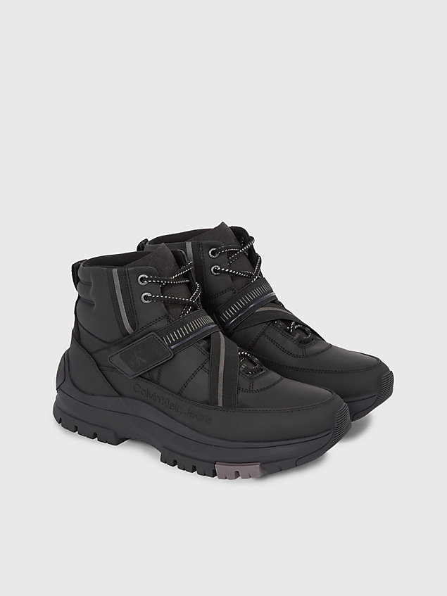 black skórzane hybrydowe buty za kostkę dla mężczyźni - calvin klein jeans