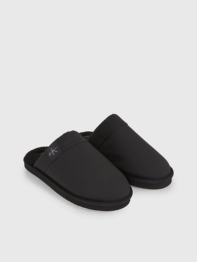 black faux leather mule slippers for men calvin klein jeans