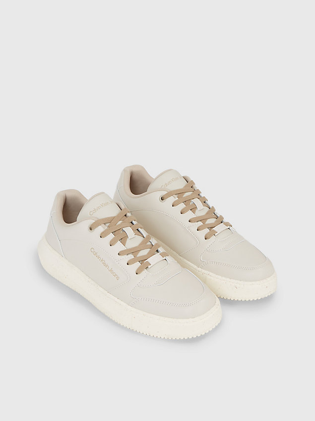 beige faux leather trainers for men calvin klein jeans