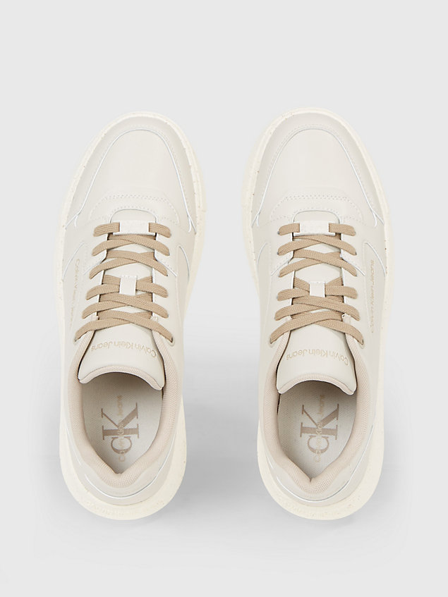 beige faux leather trainers for men calvin klein jeans