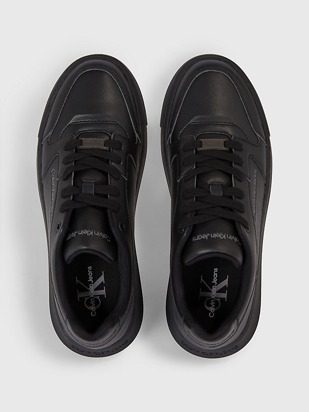 triple black faux leather trainers for men calvin klein jeans