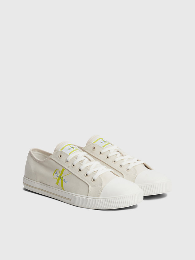 white recycled canvas trainers - pride for men calvin klein jeans