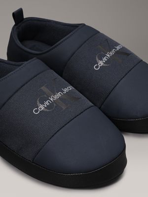 navy/black faux leather slippers for men calvin klein jeans