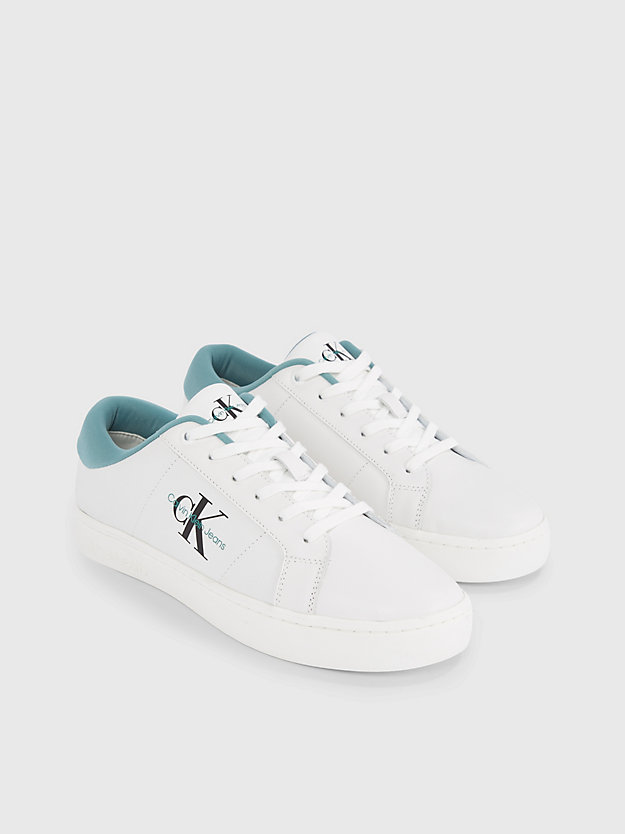 bright white/oil blue leather trainers for men calvin klein jeans