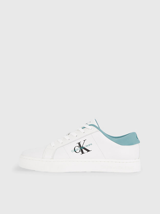 bright white/oil blue leather trainers for men calvin klein jeans