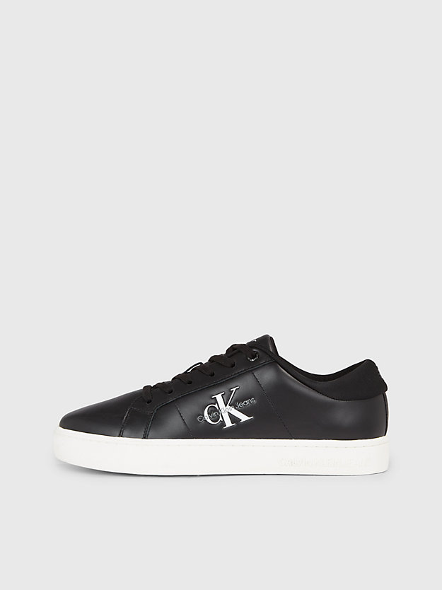 black/bright white leather trainers for men calvin klein jeans