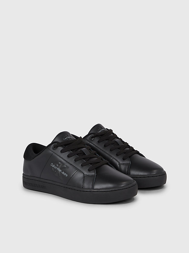 triple black leather trainers for men calvin klein jeans