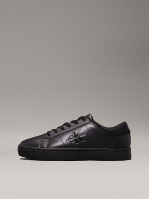 triple black leather trainers for men calvin klein jeans