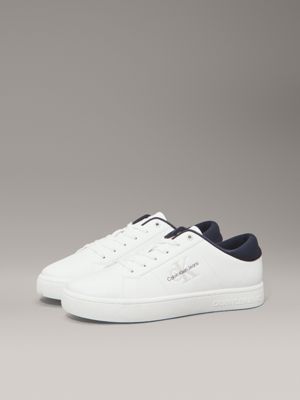 bright white/calvin navy leather trainers for men calvin klein jeans