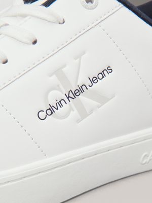 bright white/calvin navy leather trainers for men calvin klein jeans