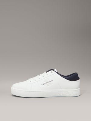 bright white/calvin navy leather trainers for men calvin klein jeans