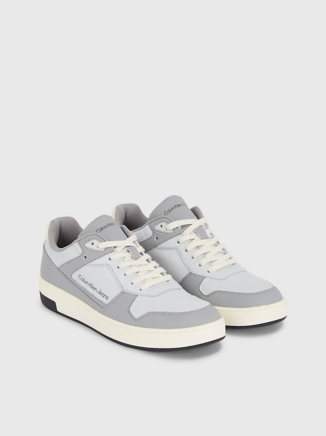 grey faux leather trainers for men calvin klein jeans
