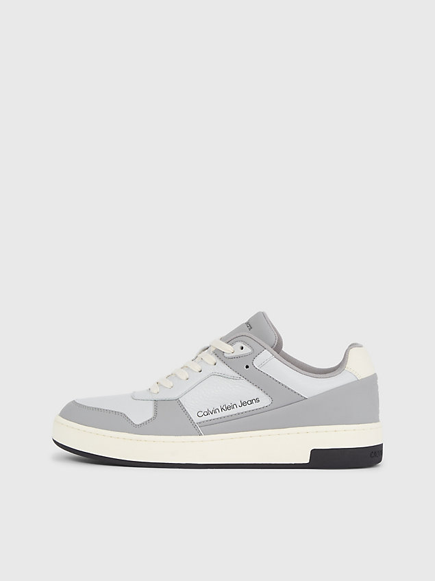 grey faux leather trainers for men calvin klein jeans