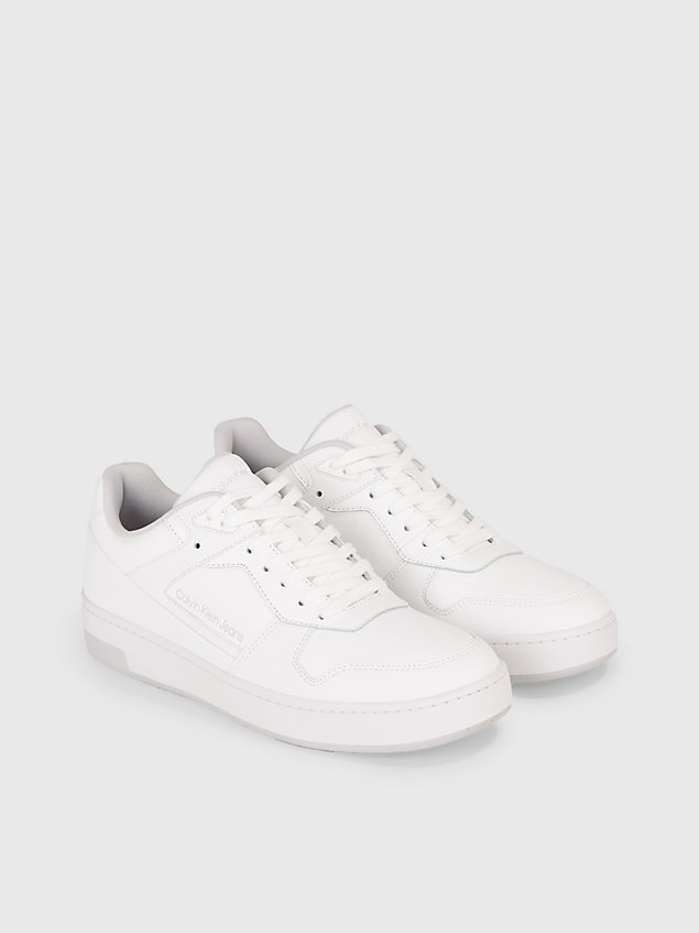 white faux leather trainers for men calvin klein jeans