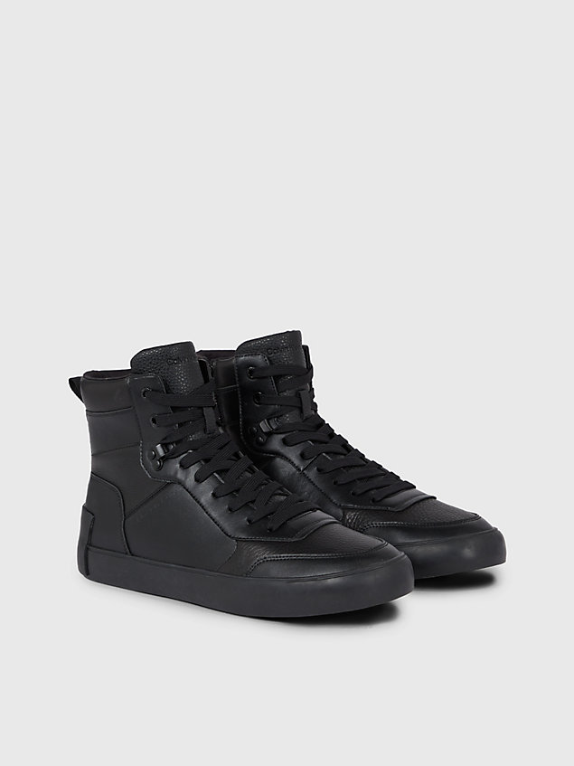 black skórzane buty sportowe za kostkę dla mężczyźni - calvin klein jeans