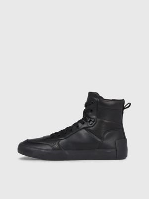mens black leather high top trainers