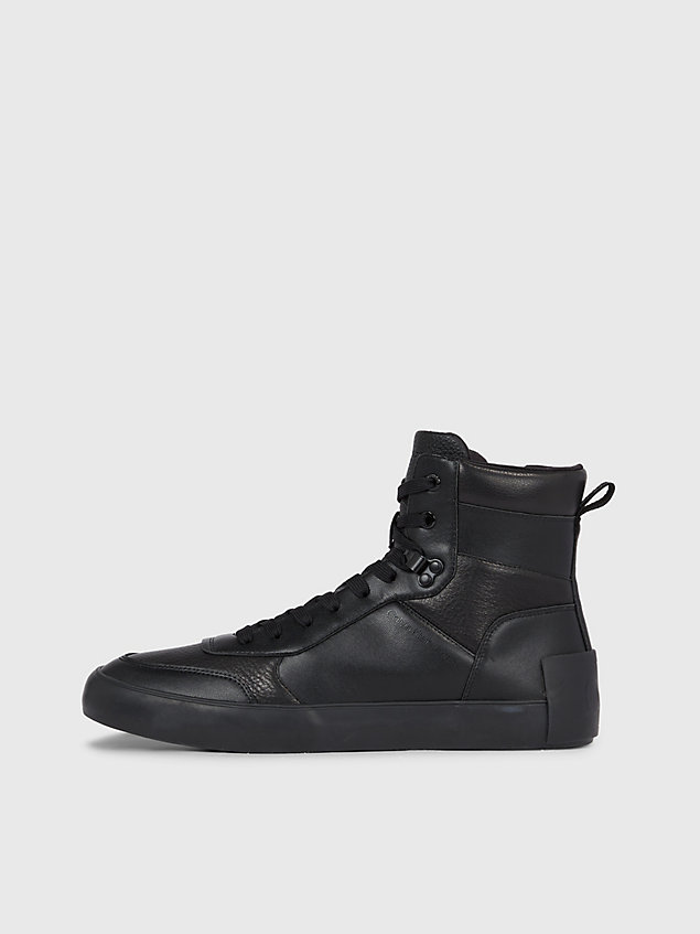 black leather high-top trainers for men calvin klein jeans