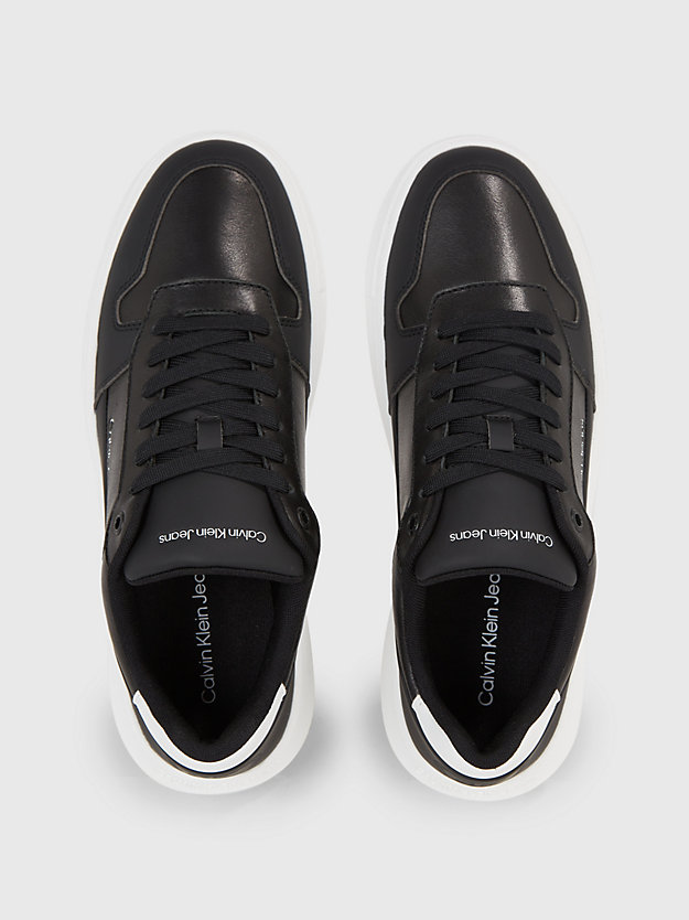 black/bright white faux leather trainers for men calvin klein jeans