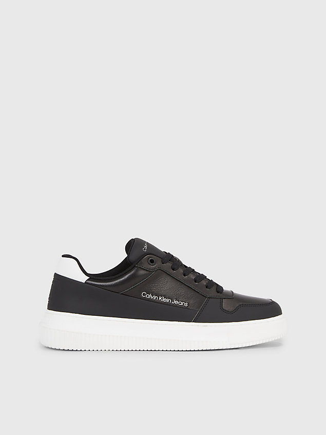 black faux leather trainers for men calvin klein jeans