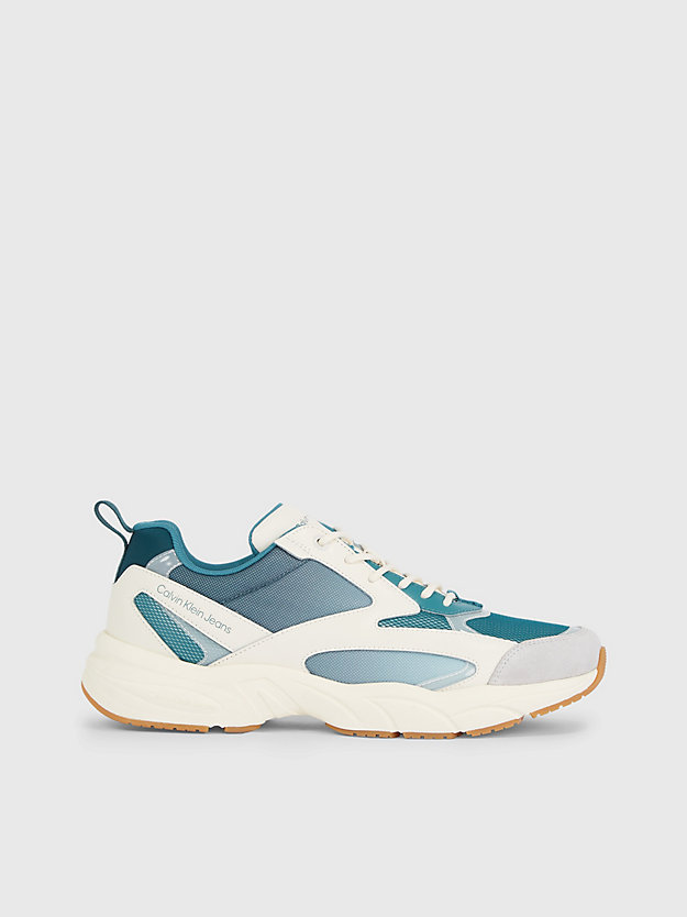 deep teal/creamy white leather trainers for men calvin klein jeans