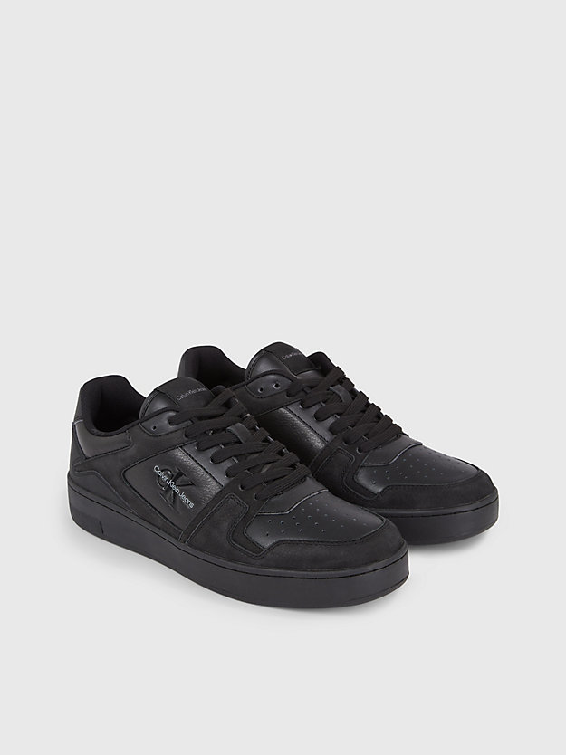 triple black leather trainers for men calvin klein jeans