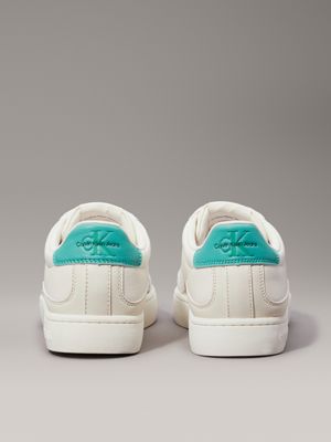 creamy white/bahama green leather trainers for men calvin klein jeans