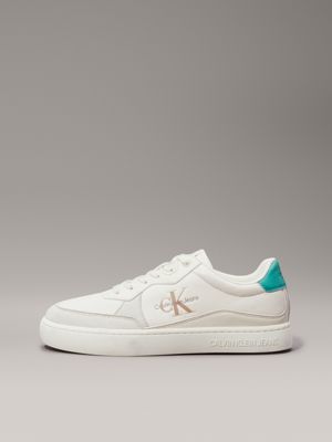 creamy white/bahama green leather trainers for men calvin klein jeans