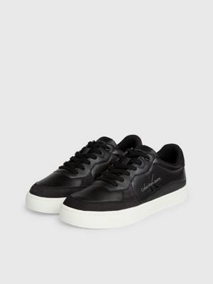 black/bright white leather trainers for men calvin klein jeans