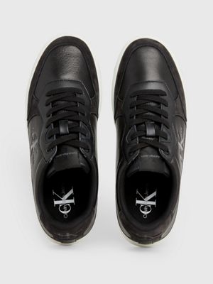 black/bright white leather trainers for men calvin klein jeans