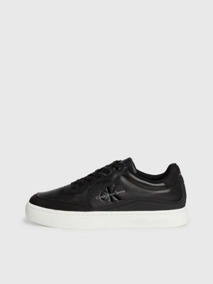 black/bright white leather trainers for men calvin klein jeans