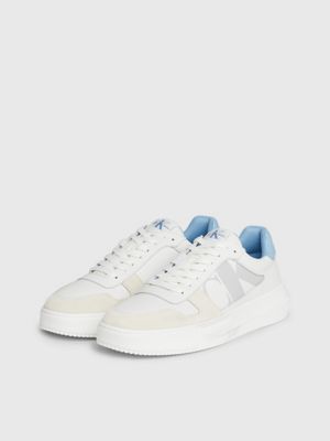 bright white/dusk blue/oyster m leather trainers for men calvin klein jeans