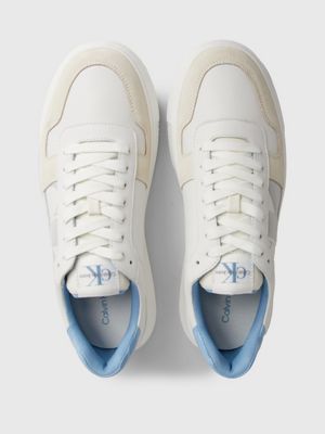 bright white/dusk blue/oyster m leather trainers for men calvin klein jeans