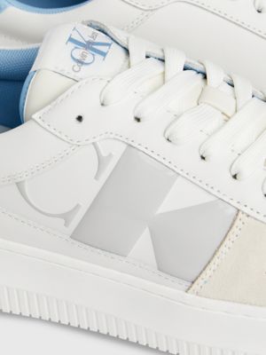 bright white/dusk blue/oyster m leather trainers for men calvin klein jeans