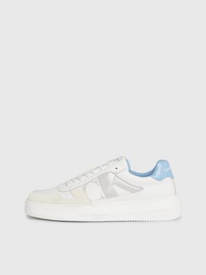 bright white/dusk blue/oyster m leather trainers for men calvin klein jeans