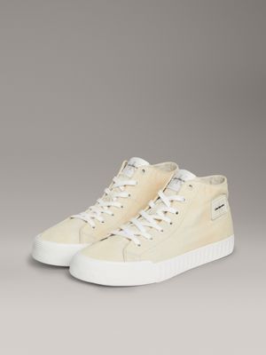 creamy white/bright white washed canvas high-top trainers for men calvin klein jeans