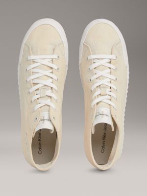 creamy white/bright white washed canvas high-top trainers for men calvin klein jeans