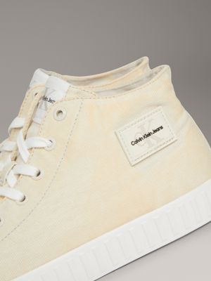 creamy white/bright white washed canvas high-top trainers for men calvin klein jeans