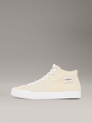 creamy white/bright white washed canvas high-top trainers for men calvin klein jeans