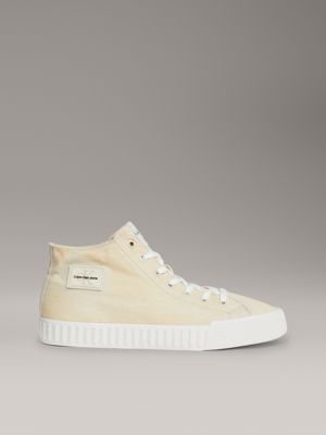 beige washed canvas high-top trainers for men calvin klein jeans