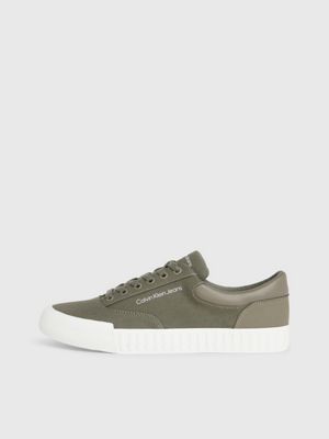 dusty olive/bright white canvas trainers for men calvin klein jeans