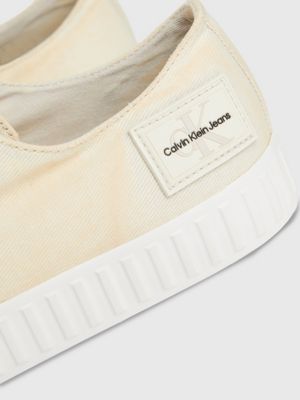 creamy white/bright white washed canvas trainers for men calvin klein jeans