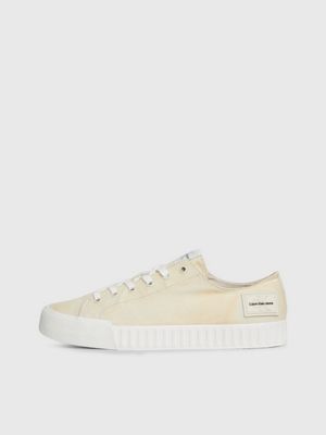 creamy white/bright white washed canvas trainers for men calvin klein jeans