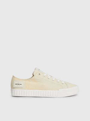 beige washed canvas trainers for men calvin klein jeans